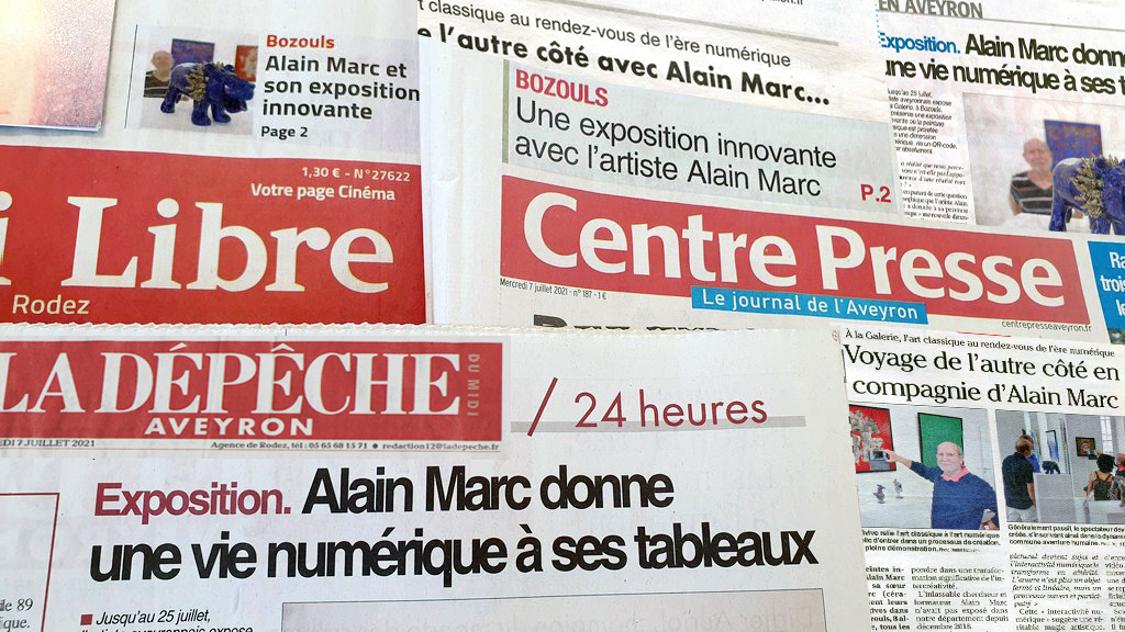 Titres de la presse pour l'exposition Alain MARC à La Galerie de Bozouls (Aveyron)