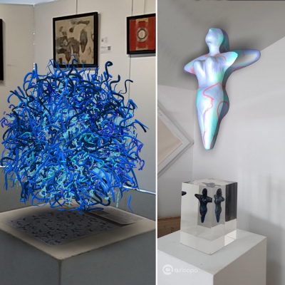 "Aragonite blue 1"et Anthropoïde divinité" Réalité Augmentée Art contemporain Alain MARC